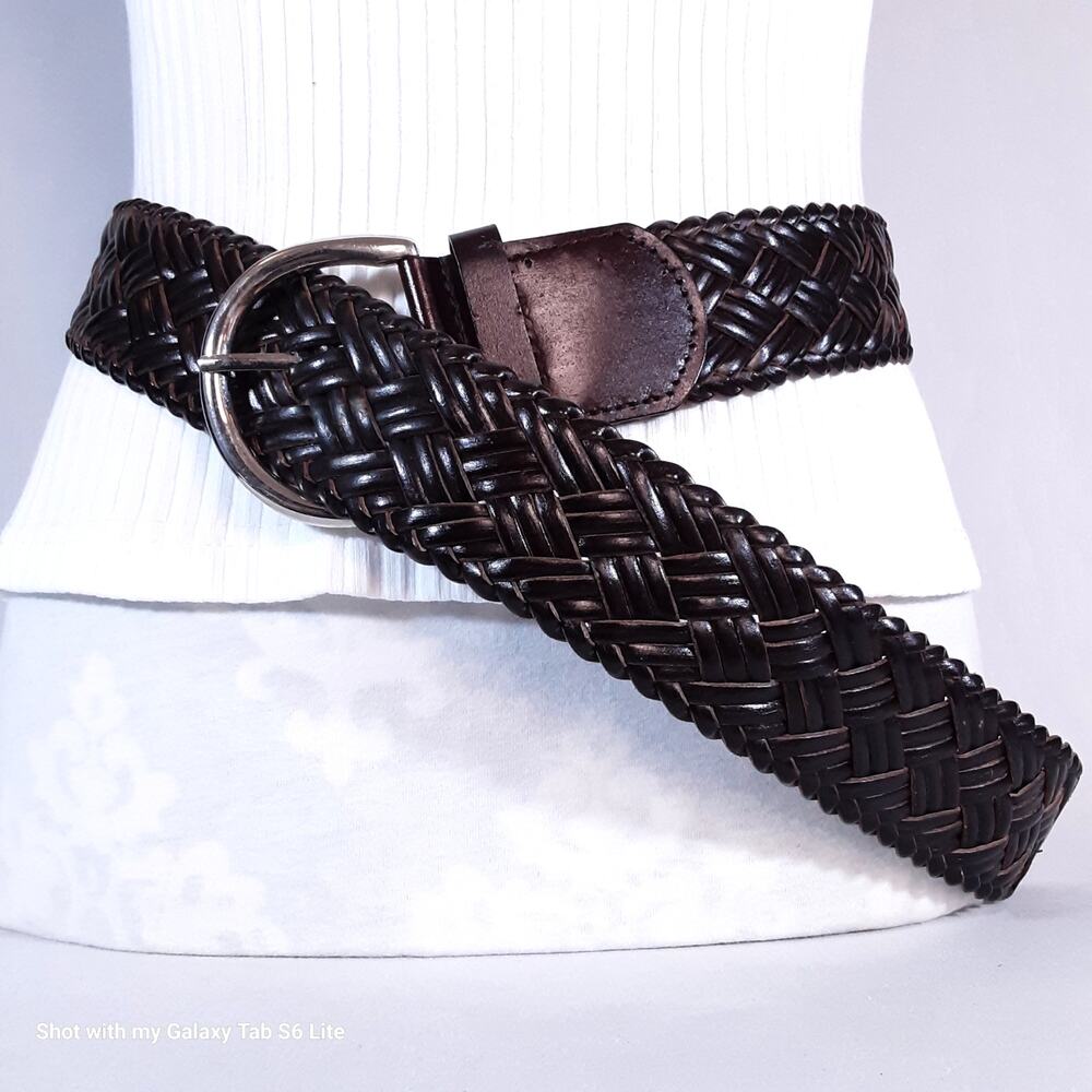 💎Wide Braided Leather Belt Unisex Large Waist Mocha Brown